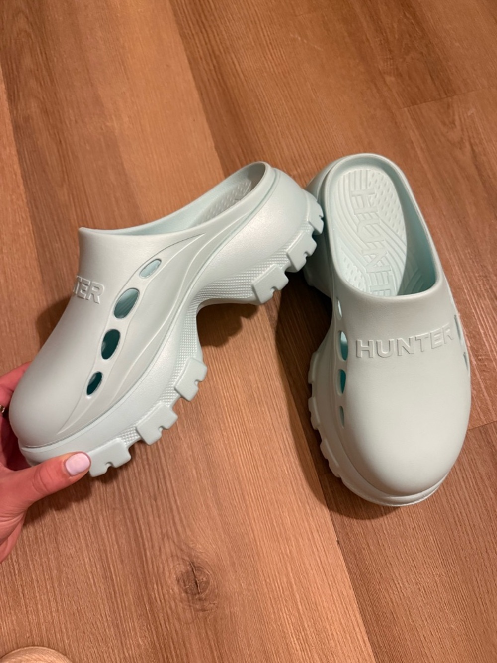 Hunter Aqua Blue Platform Clog Mules - Picture 12 of 14